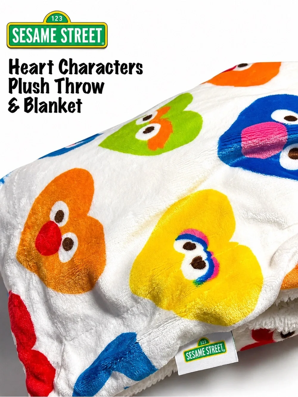 𝐒𝐞𝐬𝐚𝐦𝐞 𝐒𝐭𝐫𝐞𝐞𝐭 Heart Characters Plush Throw & Blanket NEW